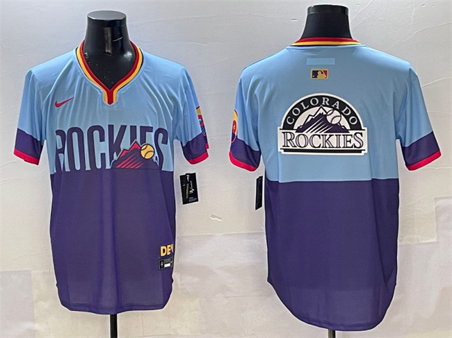 Men's Colorado Rockies Team Big Logo Purple/Light Blue 2025 City Connect Limited Stitched Baseball Jersey